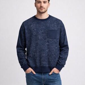 LR Scoop Men's XL Navy Blue Paisley Bandana Print Sweatshirt Chest Pocket